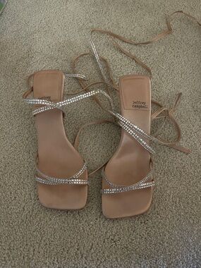 Jeffrey Campbell Nude/Tan Rhinestone Lace-Up Heels